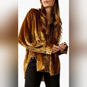 Night Skies Velvet Button-Up Shirt, Free People, Golden Brown, Sizes S, M, L